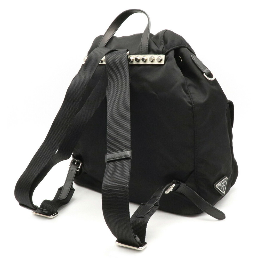 Prada Vela Leather Nylon Black Nero Backpack Studded - Picture 1 of 7